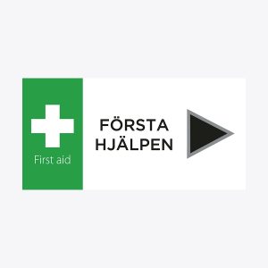 Hänvisningsskylt första hjälpen pil höger 600 x 300 mm PVC 5 mm.