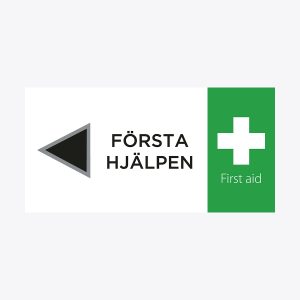 Hänvisningsskylt första hjälpen pil vänster 600 x 300 mm PVC 5 mm.